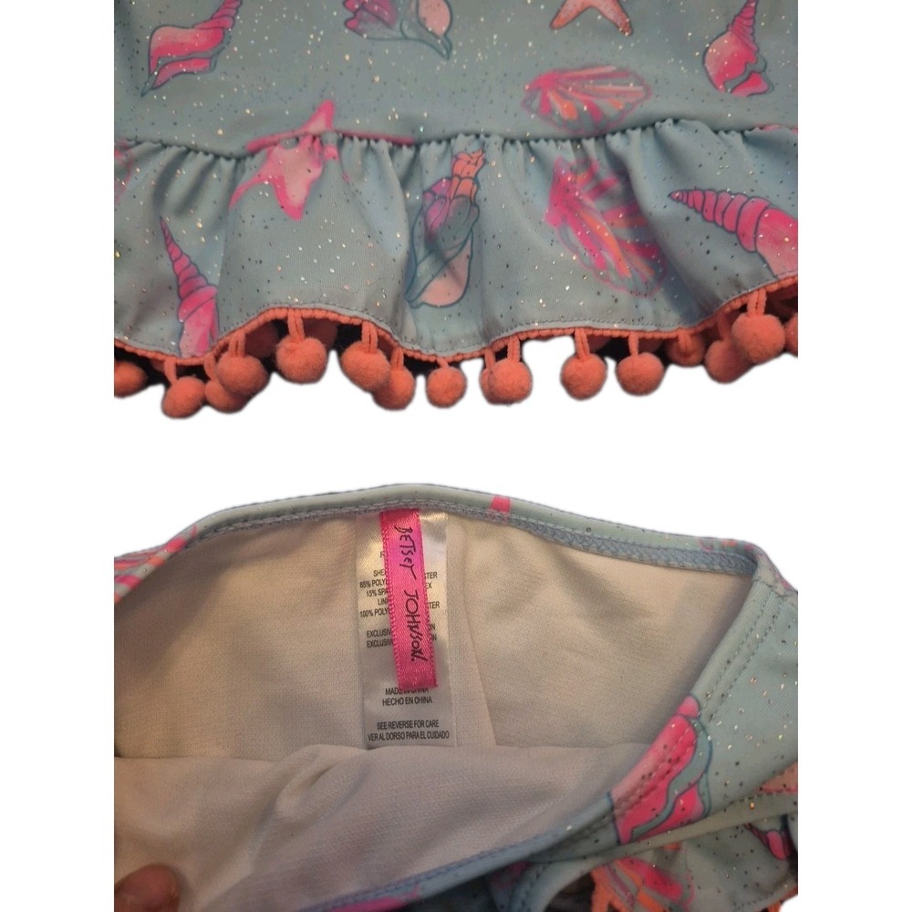 Betsey Johnson Girl's 3T L/S 2 Pc Rash Guard Tankini Swimsuit Blue Sea Shell - Picture 5 of 9